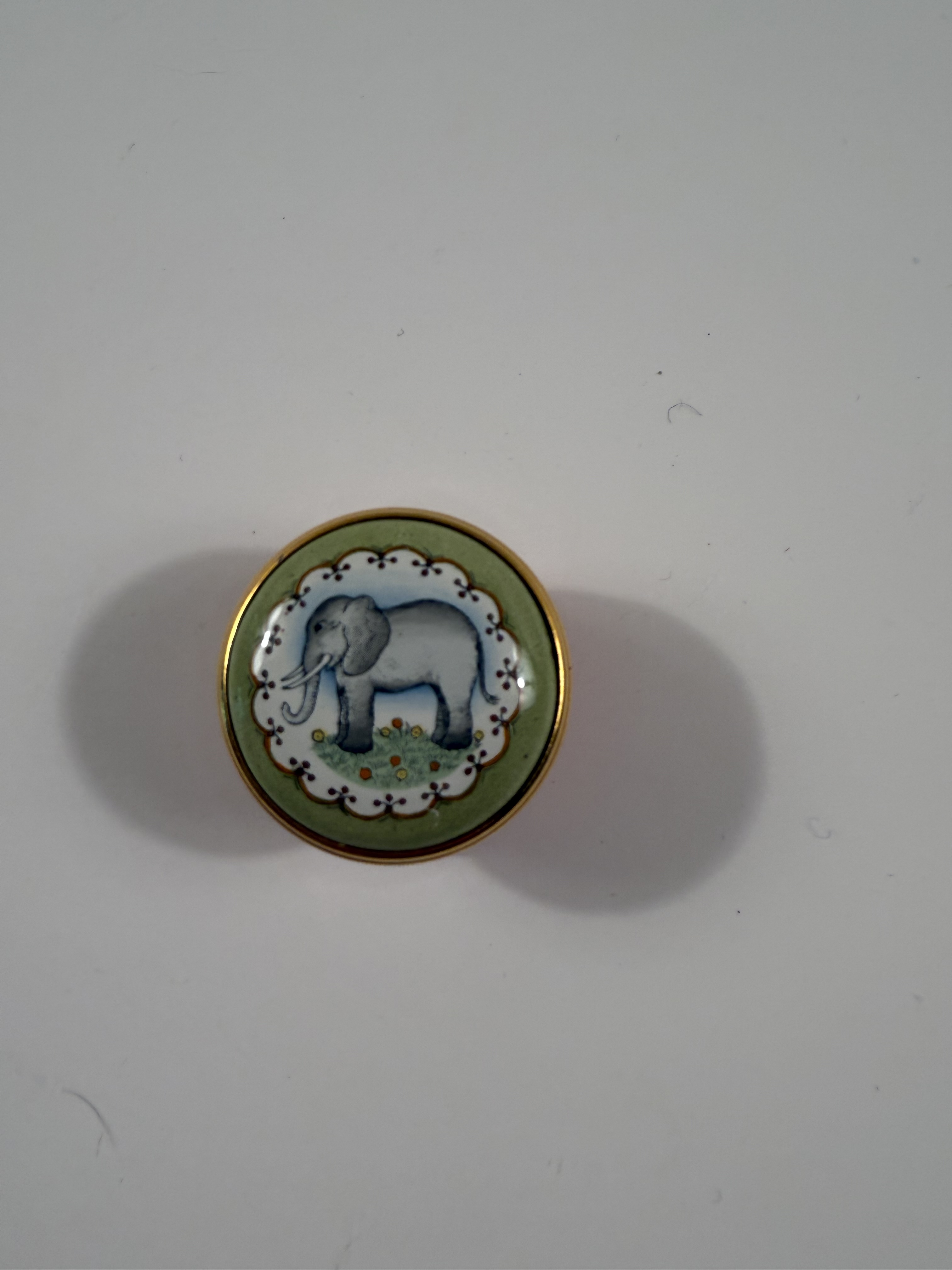 Halcyon Days Enamels pill/trinket box with an elephant motif
